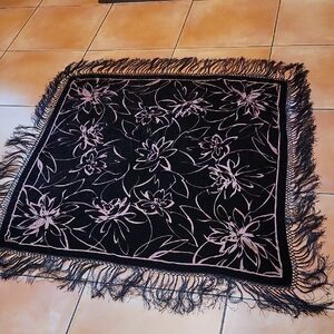 Black Velvet Fringed Burnout Shawl Scarf Wrap